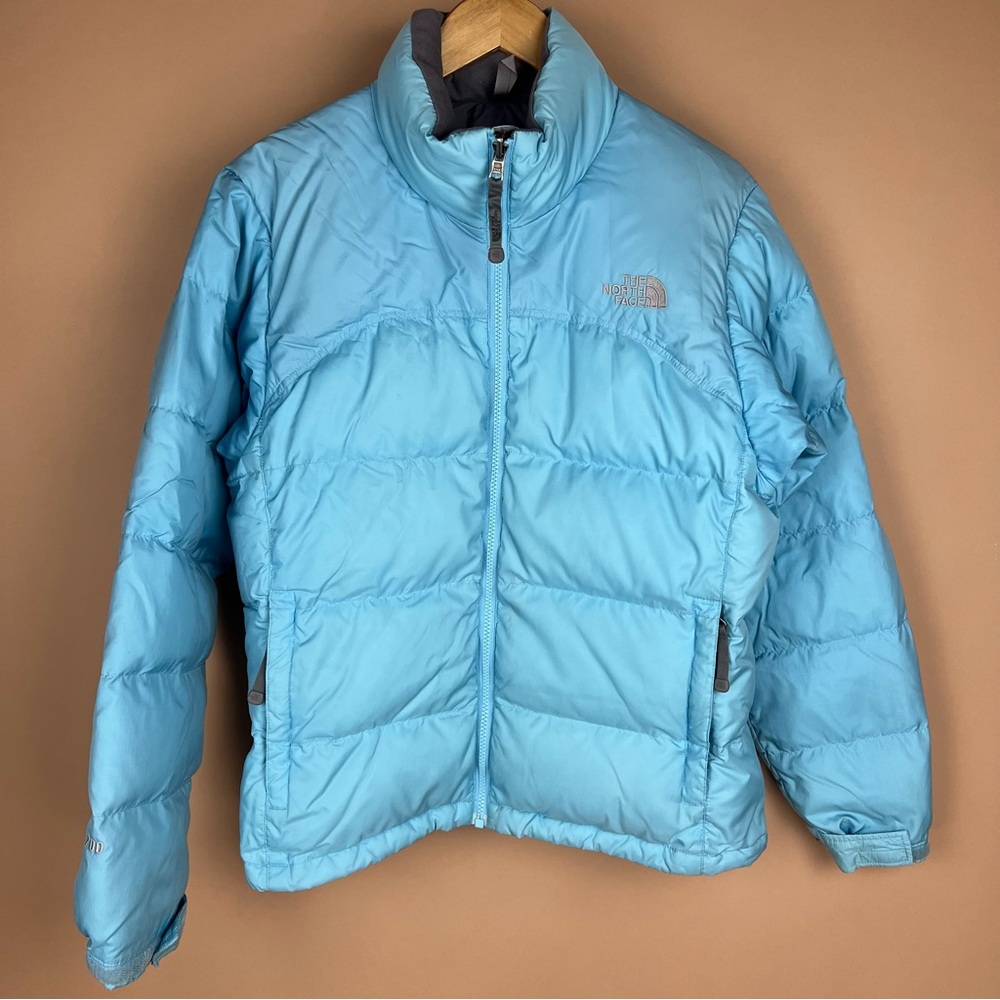 The North Face Light Blue Down Filled Puffer Nuptse Jacket Style A254